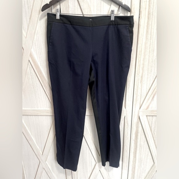 Eileen Fisher Colorblock Midnight Black Cotton Stretch Twill Slim Ankle Pants M - Picture 1 of 6